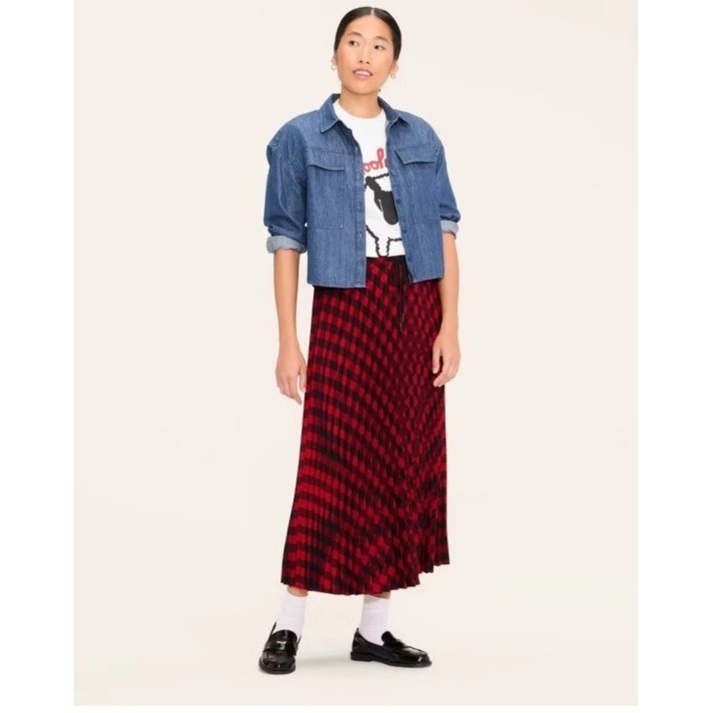 Women's Buffalo Check Pleated Ankle Skirt - Woolrich Red/Black Size Medium